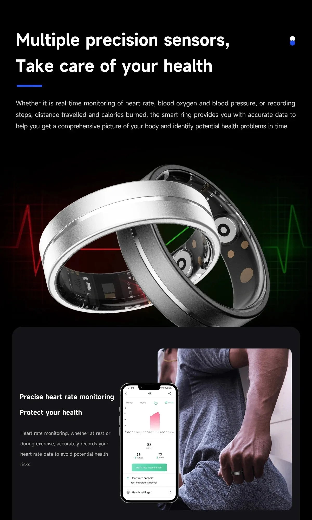 Smart Health Ring Comprehensive Monitoring Elegant Design Multi-Functional Sports Tracker IP68 Waterproof Rings for Women Men