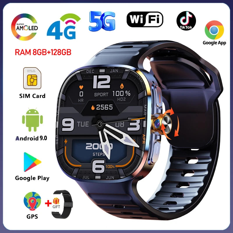 5G/4G Full Network Smart Watch 2.40 inch Big Screen HD Video Call 8GB+128GB RAM 2100mAh Google Play WIFI GPS Sim Card Smartwatch