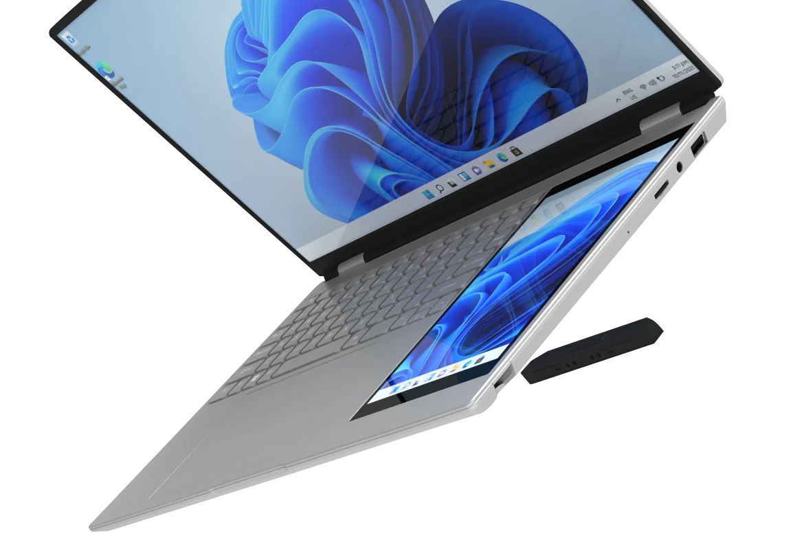 CRELANDER Intel N100 Notebook 15.6 " 2K +7" Touch Screen Quad Core 16GB WIFI Windows11 Portablet PC Computer Dual Screen Laptop