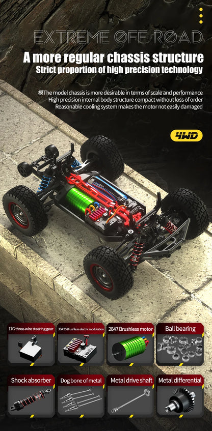 Rc Car Off Road 4x4 50km/h Or 75km/h High Speed Brushless Motor Monster Truck 1/16 Desert/Snow Racing Drift Cars Toys For Boys