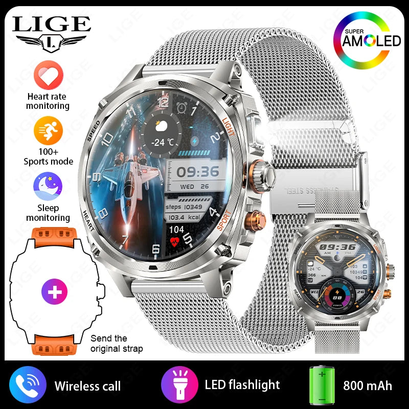 LIGE NEW Smart Watch Men 800mAh Large Battery Bluetooth Call IP67 Waterproof Smartwatch 100+Sport Health Monitor Smartwatches