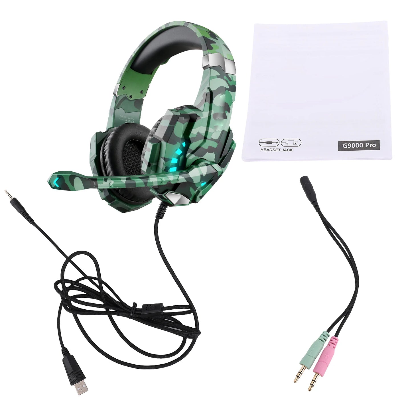 Gaming Headset with Noise-Isolating Microphone, Over Ear Game Headset with LED Lighting, Volume Control, Mute Key for Smartphone
