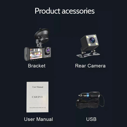 Dash Cam Recording Car Camera DVR S1 2"Screen HD 1080P 3 Cameras+WiFi (Front/Rear/In car) Night Vision Video Recorder