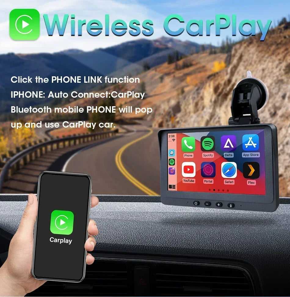 Portable 7 inch Multimedia Video Player Wireless Carplay Android Auto Touch Screen With USB AUX Dual Bluetoth Stereo Car Radio