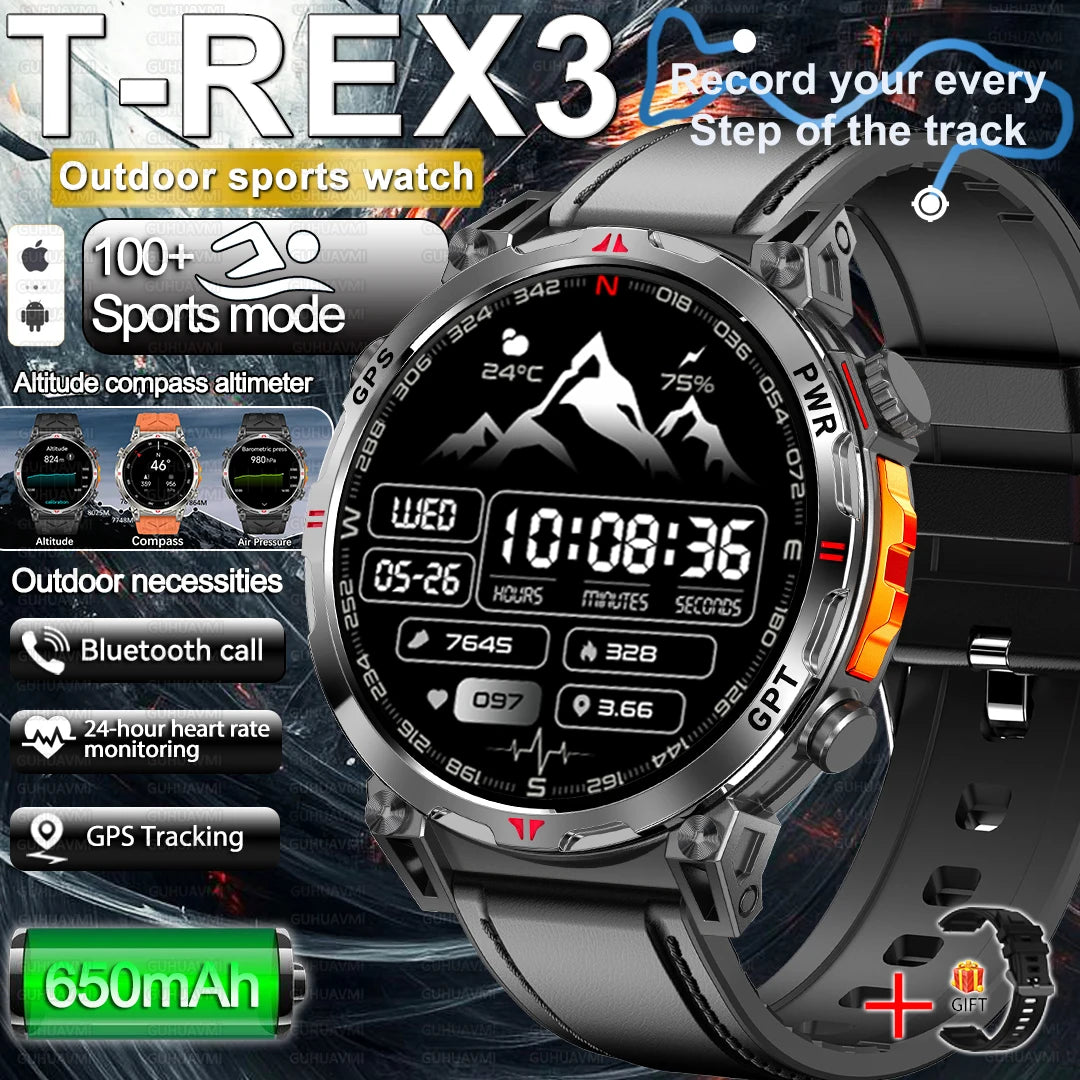 2025 Best seller Military AMOLED HD SmartWatch GPS Compass 10ATM Waterproof Tactics 170+Sport BT call SmartWatch 650Mah Battery