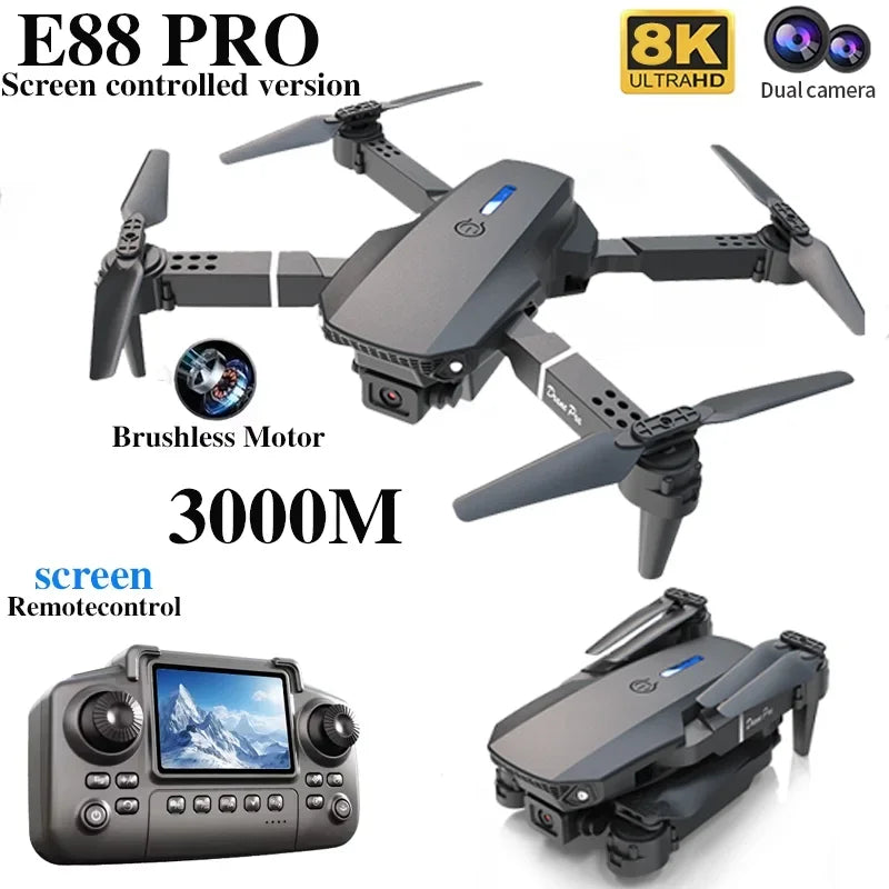 Professional E88 PRO Drone with screen 8K HD Camera WiFi FPV Foldable RC Quadcopter Helicopter Toy for Kids Adults Outdoor Gifts
