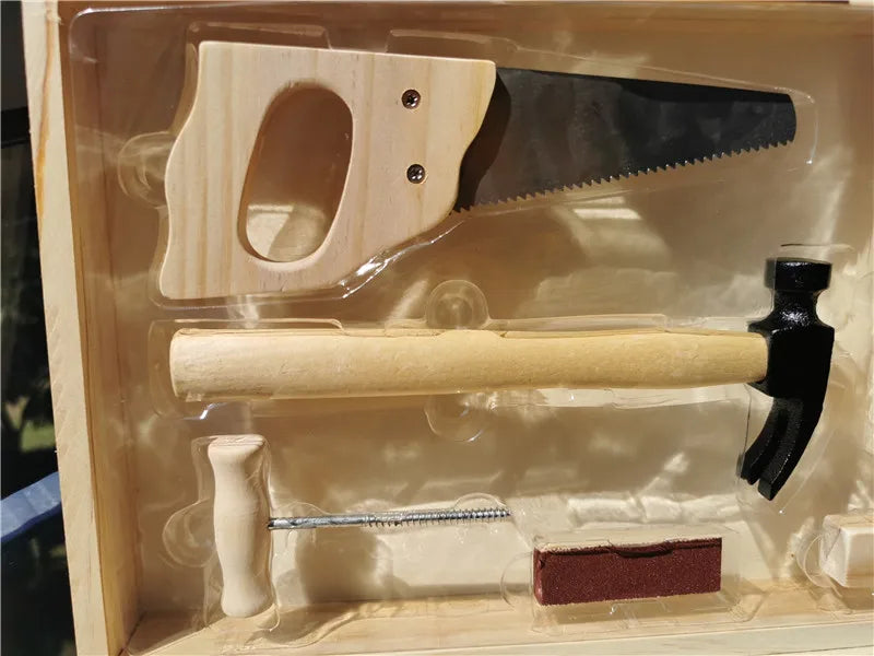 Children Real Life Wooden Carpenter's Box Tools Boy's Pretend Toy Wood Tools Set Hammer Screwdriver Manual Skill Learning