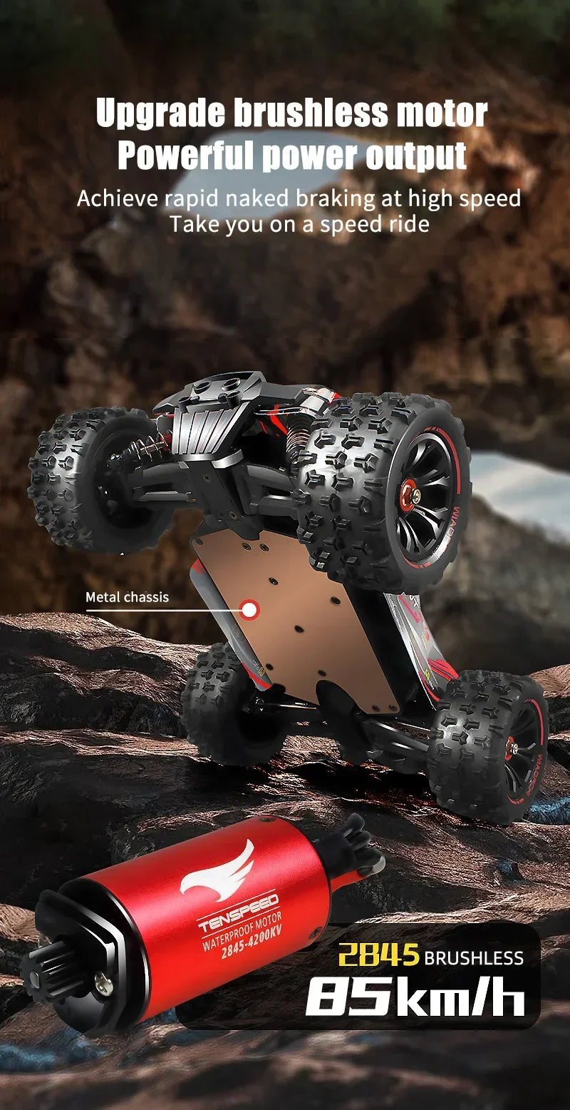 Rc Car Off Road 4x4 High Speed 80KM/H Remote Control Car with LED Headlight Brushless 4WD 1/14 Monster Truck Toys for Boys Gift