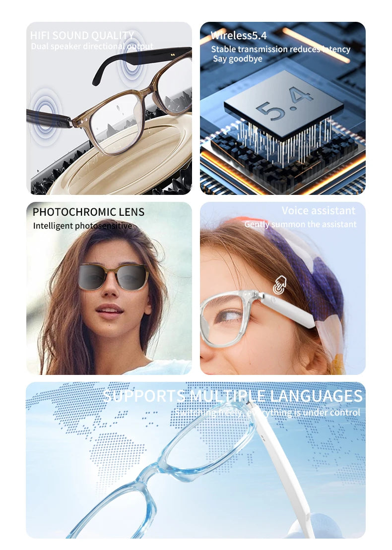 Smart glasses new color-changing lenses multifunctional sunglasses transparent anti-blue light eye protection for men and women