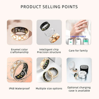 Smart Ring with Charging Box for Heart Rate Blood Oxygen Sleep Monitoring Multi Sport Tacking Modes IP68 Waterproof Smart Rings