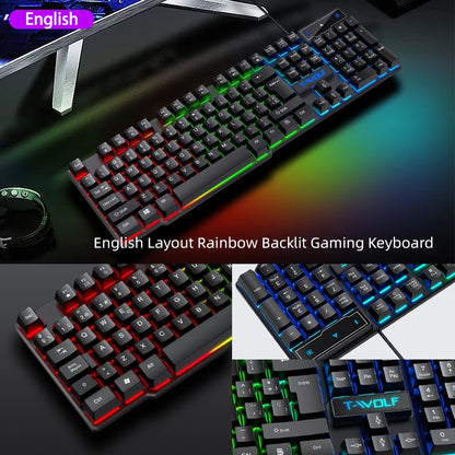Five-piece Gaming Combo 104 Keys Keyboard 4-color Breathing Light Mouse 3.5mm Gaming Headset Gaming Speaker Anti-slip Mouse Pad