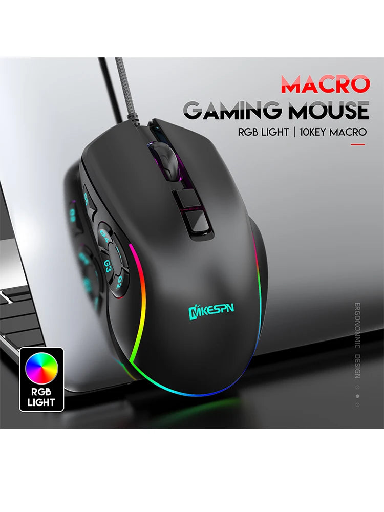Gaming Ergonomic Mouse RGB Gaming Wired Mouse with 12800 Adjustable DPI, 10Programmable Buttons,for Gamer Office