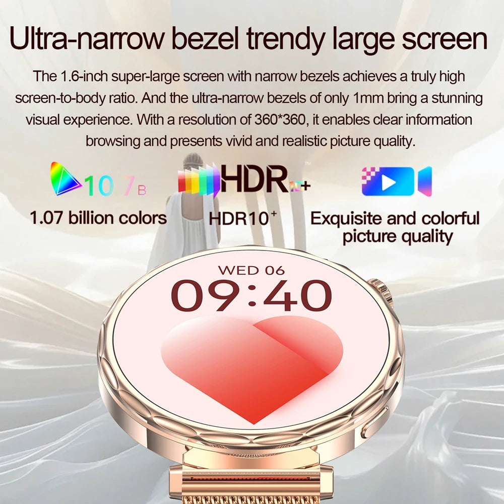 2025 New Fashion Bluetooth Call Smart Watch Women AMOLED HD Screen Health Monitoring 100+ Sports Mode Smartwatches IOS