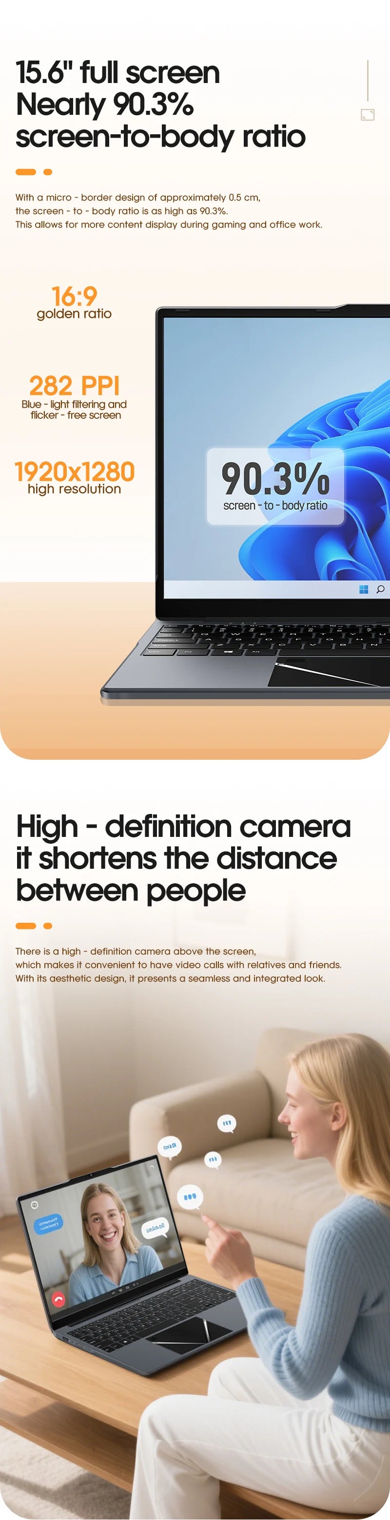 15.6" Ultra Slim Laptop 16GB RAM 512GB SSD Intel N5095 Notebook 1920*1080 FHD Screen Windows 10 Office Study Portable Computer