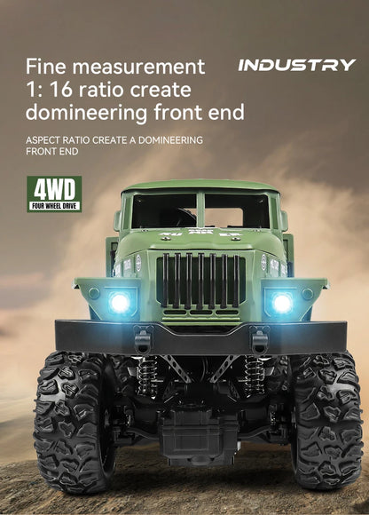1/16 2.4G Aluminum Alloy RC Truck Six Wheel Military Edition with LED Lights Outdoor Remote Control Cars Toys Gift for Children