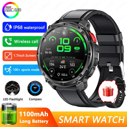 GPS Outdoor Sports Smartwatches 1100mAh Large Battery LED Light Compass 3ATM Waterproof Bluetooth Call Smart Watch 2025 New