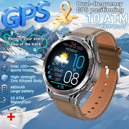 GPS Smartwatch Men 1.43" AMOLED 10ATM Waterproof Bluetooth HD Call Compass Altitude Barometer Multi Sport Mode Smart Watch