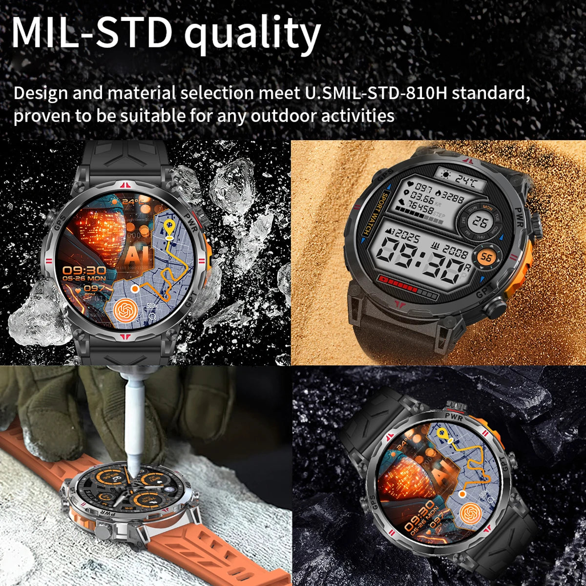 2025 Best seller Military AMOLED HD SmartWatch GPS Compass 10ATM Waterproof Tactics 170+Sport BT call SmartWatch 650Mah Battery