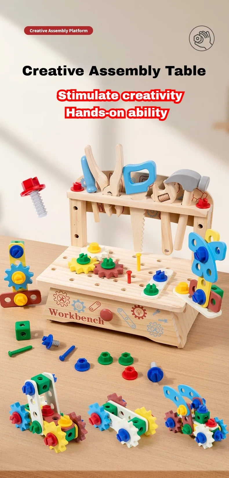 Tool Bench for Kids Toy Play Workbench Wooden Tool Bench Workshop Workbench with Tools Set Wooden Construction Bench Toy for Boy