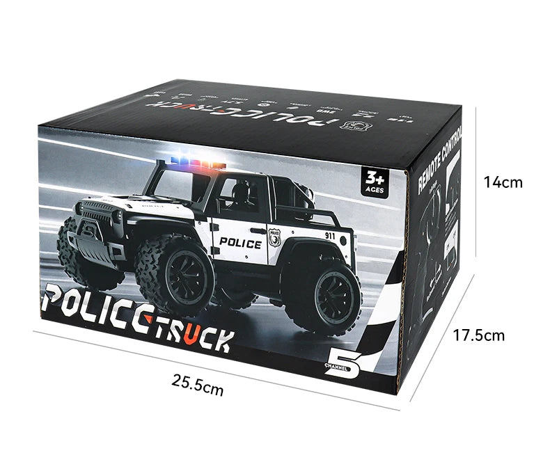 Remote-controlled off-road police car, cool police lights, simulated siren sounds, 1:16 scale alloy body,Spring shock absorption