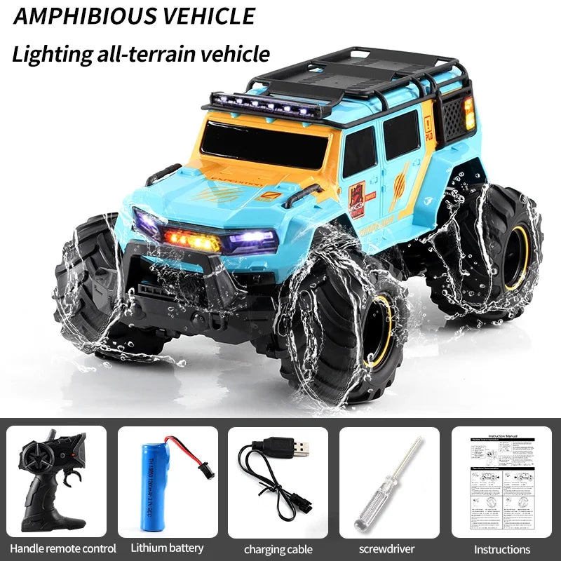Rc Car Waterproof Amphibious 4Wd Off-Road Vehicle Remote Control Water Land Crawler Stunt Climbing Truck Toys for Boys Children