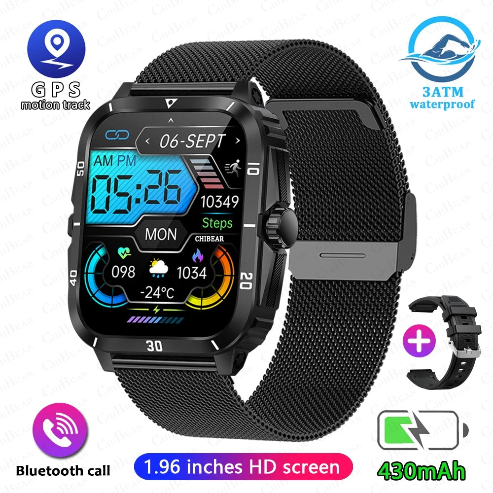 3ATM Waterproof Smartwatch Men 1.96 Inch HD Screen GPS Sports Fitness Tracker Health Monitoring Bluetooth Call Sport Smart Watch
