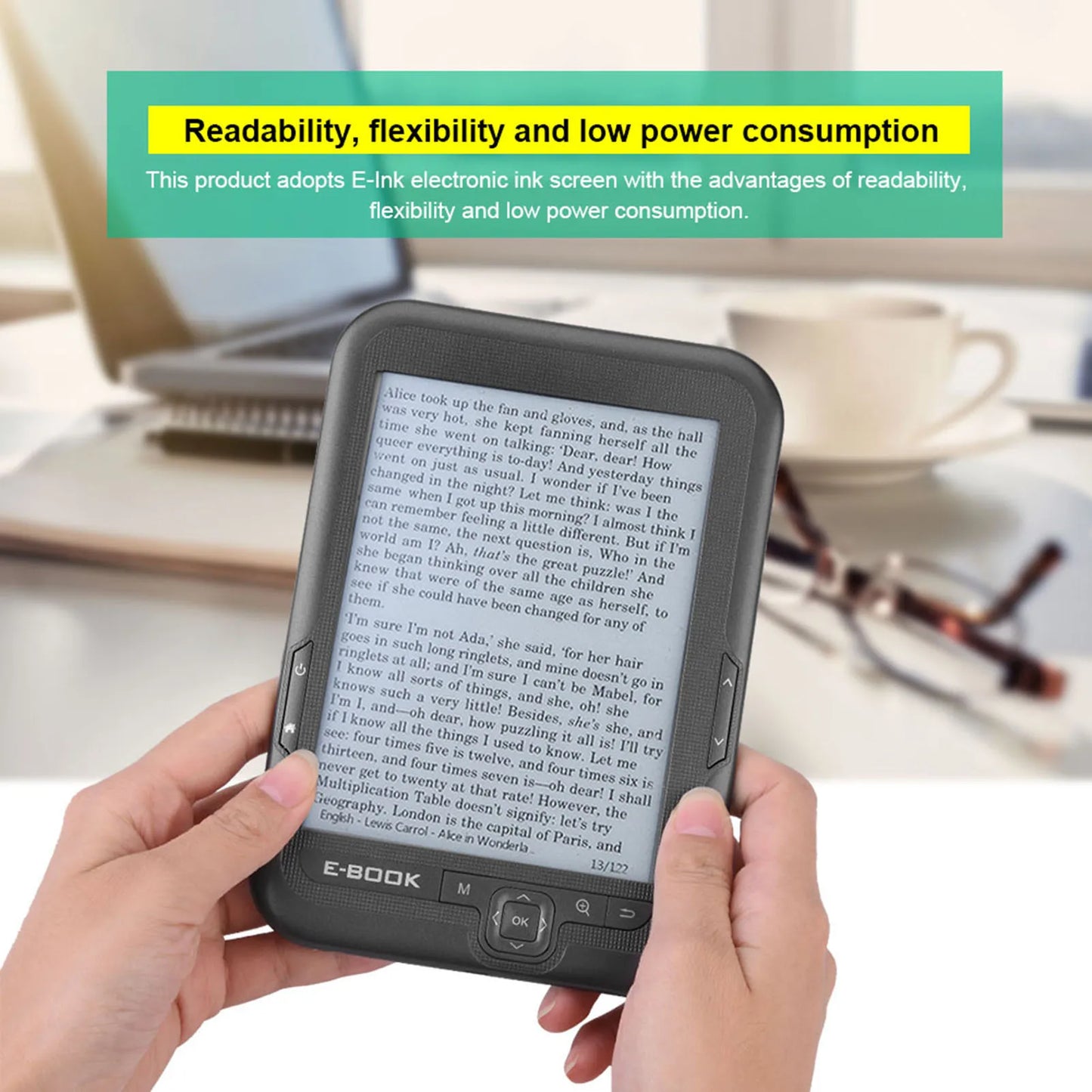 EBOOK Reader EInk 6 Inch Ereader 600 X 800 Resolution Display 300DPI Blue Cover (Black 8G)