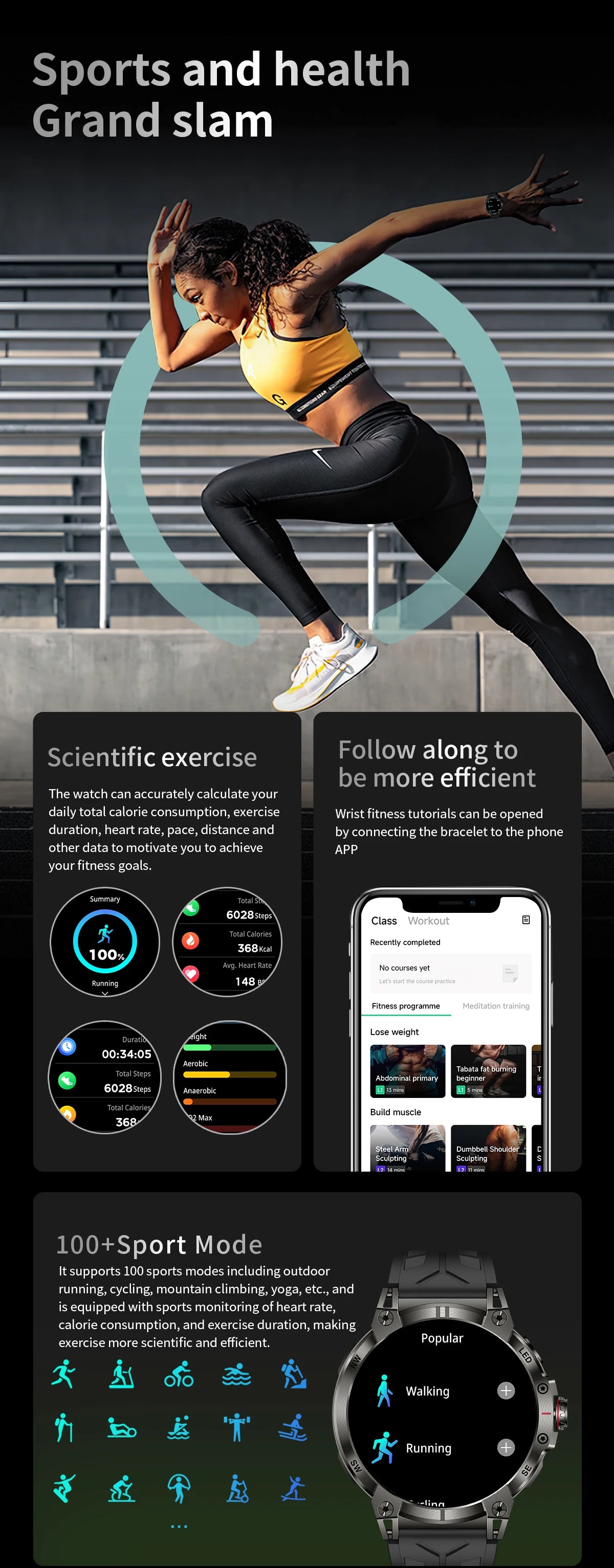 New Military Smart Watch Men 760mAh Large Battery LED Flashlight Compass 1.8"HD Screen Heart rate Waterproof BT Call Smartwatch