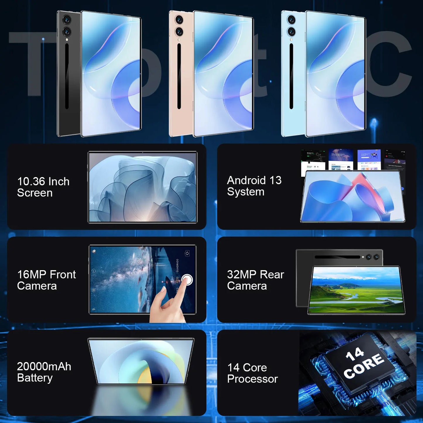 2025 Tablet Android 20000mAh 10.36 inch Global Version 22GB+2TB New Network 14 Core Android 13.0 Wifi Tablet