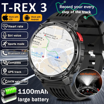 GPS Outdoor Sports Smartwatches 1100mAh Large Battery LED Light Compass 3ATM Waterproof Bluetooth Call Smart Watch 2025 New
