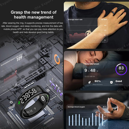 New Smart Ring Men Women Display Screen Gesture Swipe Video Smartring Waterproof Heart Rate Sleep Monitor Rings For Android IOS