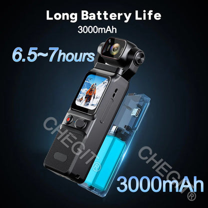 4K Handheld action camera 1.69“ touchscreen,4K Pocket camera Video recording camera, Rechargeable 1000mah/3000mAh, holiday gift