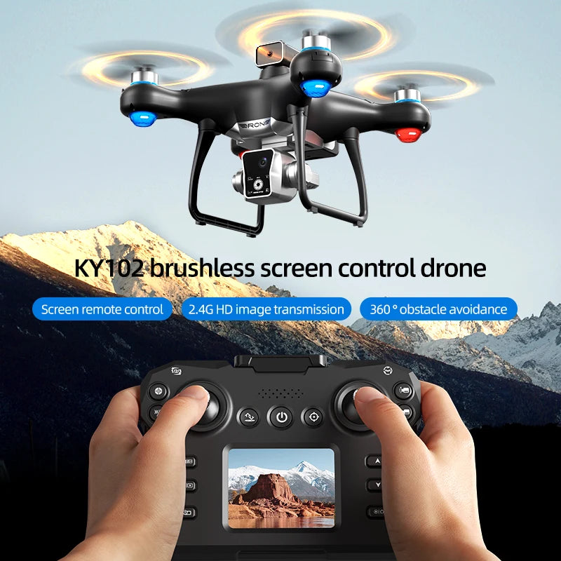 KY102 Drone 4K Remote Control Wizard with Screen Brushless Motor Optical Streaming Electric Lens HD Aerial Photography rc dron