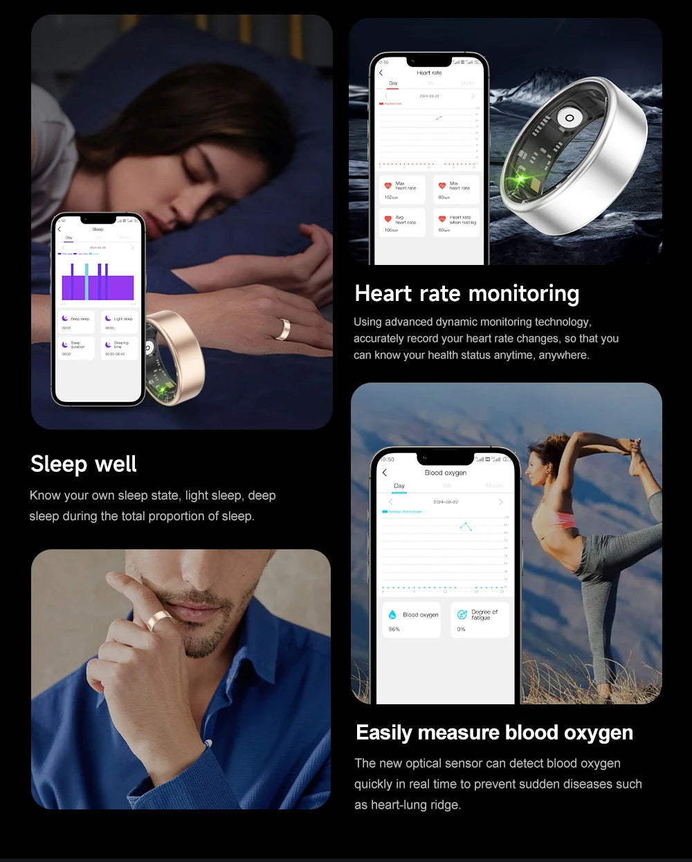 Smart Ring with Long Battery Life Lightweight Design Health Tracking Heart Rate and Blood Oxygen Monitoring Sleep Recording