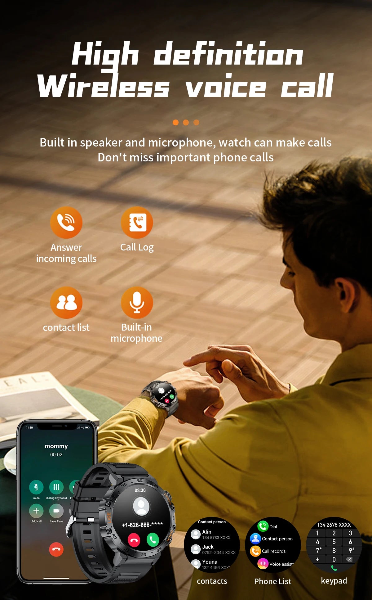 LIGE 2025New Smart Watch Men 360*360 AMOLED HD Screen Waterproof Sport Fitness Watches Flashlight New Smartwatch For Android ios