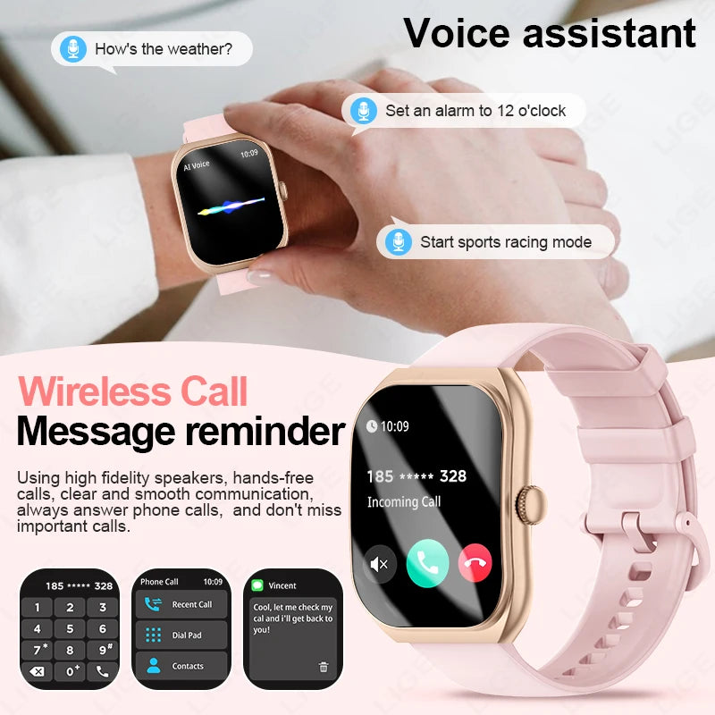 LIGE 2025 Smart Watch For Android IOS Phone 2.01" 3D Curved Screen Bluetooth Call Blood Oxygen Heart Rate Smart Watch Women Men