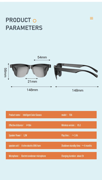 Touch Based Intelligent Bluetooth Glasses with Bone Conduction For Outdoor Sports Calls Sunglasses Business Wireless Headphones