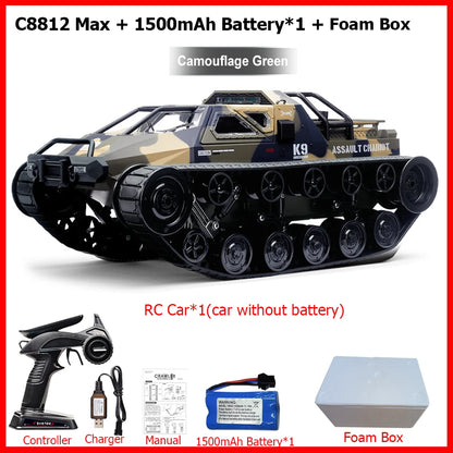 JJRC C8812 / C8812 MAX RC Car Full Scale Tracked Tank Simulation 2.4G Remote Control Car Drift LED Light Off-Road RC Toy As Gift