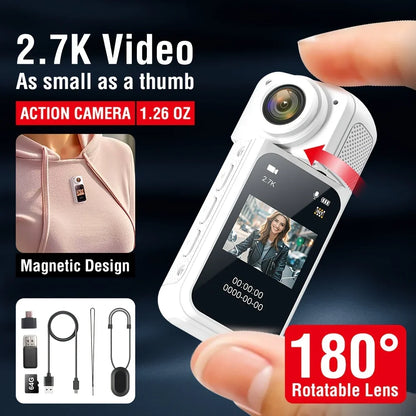 Thumb Action Camera Mini 2.7K Sport Go Pro Cameras Pocket Cam Instant 180°Angle WIFI Recorder Magnetic Attraction Bracket Camera