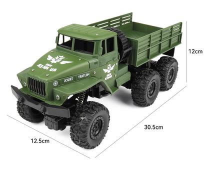 1/16 2.4G Aluminum Alloy RC Truck Six Wheel Military Edition with LED Lights Outdoor Remote Control Cars Toys Gift for Children