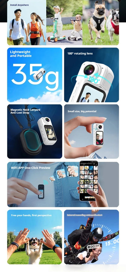 Thumb Camera New S70 Rotating Camera Outdoor Magnetic Sports Long Range Essential For Bloggers Christmas Gift 128GB memory