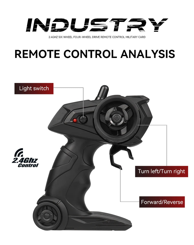 1/16 2.4G Aluminum Alloy RC Truck Six Wheel Military Edition with LED Lights Outdoor Remote Control Cars Toys Gift for Children