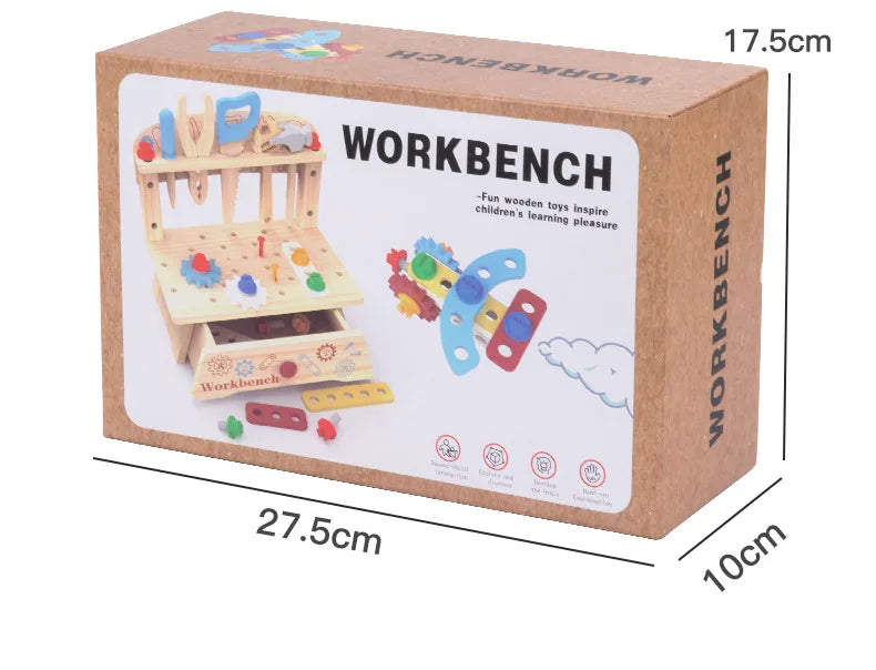 Tool Bench for Kids Toy Play Workbench Wooden Tool Bench Workshop Workbench with Tools Set Wooden Construction Bench Toy for Boy