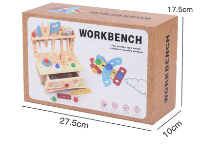 Tool Bench for Kids Toy Play Workbench Wooden Tool Bench Workshop Workbench with Tools Set Wooden Construction Bench Toy for Boy