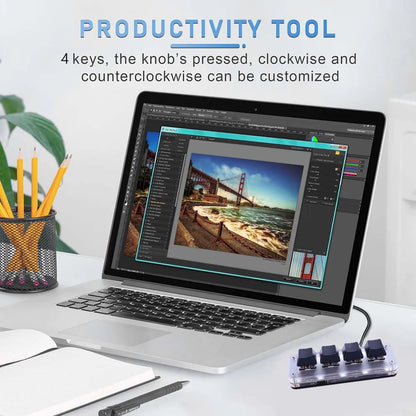 3 Key 1 Knob/4 Key Mini Mechanical BT Keyboard RGB Wired USB Mechanical Macropad Red Switches for Gamers/Designers/Video Editor