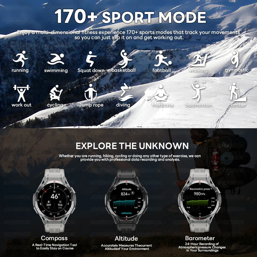 GPS Smartwatch Men 1.43" AMOLED 10ATM Waterproof Bluetooth HD Call Compass Altitude Barometer Multi Sport Mode Smart Watch