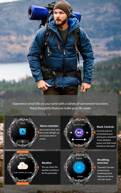 GPS Outdoor 1000mAh Battery Smartwatches Men 100+ Sports Mode Compass Heart Rate 3ATM Waterproof Bluetooth Call Smart Watch