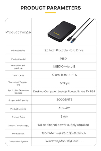 KODAK External Hard Drive 1T 500GB USB3.0 High Speed Gaming Storage Portable External Disk for Laptop Desktop PS4 PS5