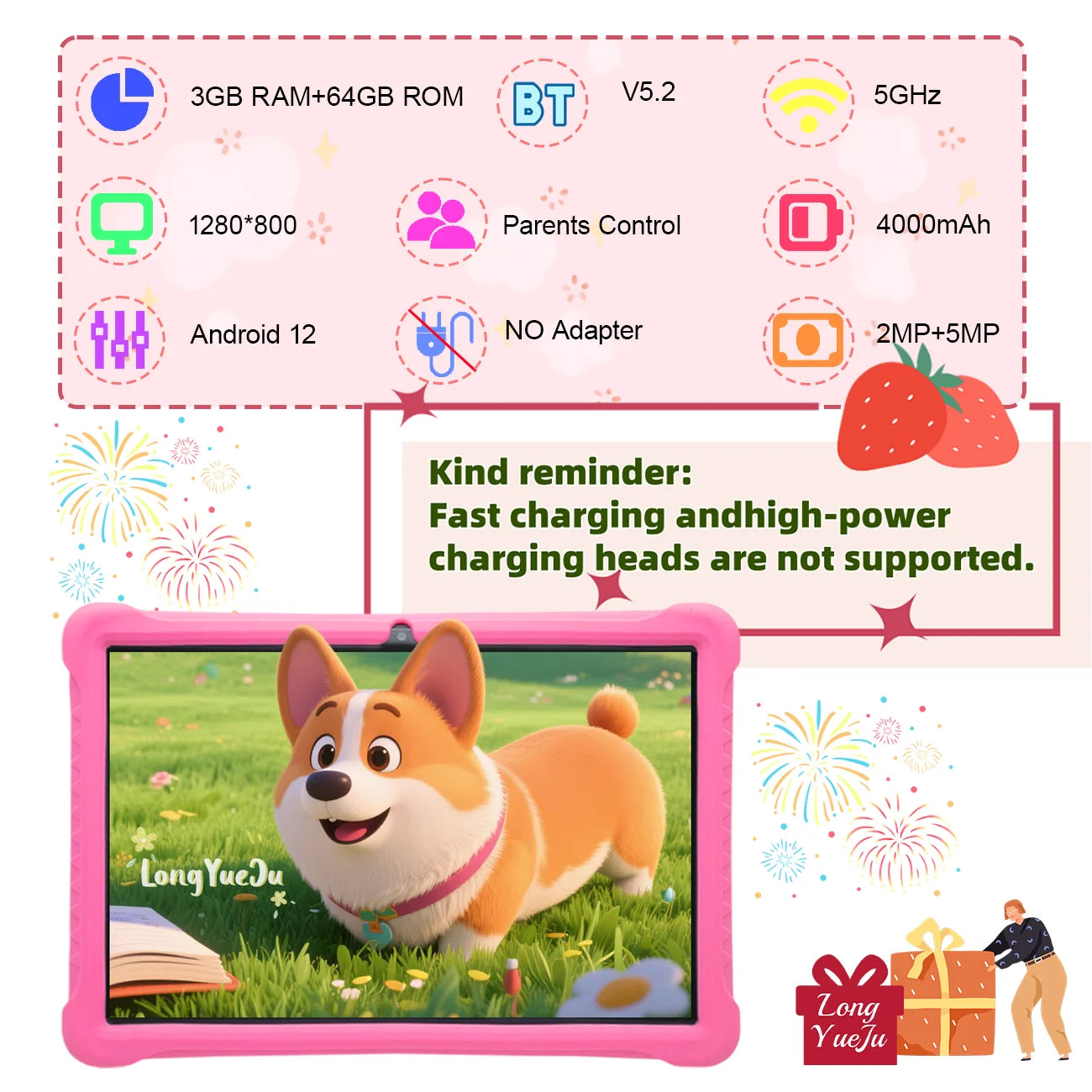 10.1-inch cartoon pattern children's tablet Android 3GB RAM 64GB ROM Learning, education, gaming tablet Children's gift