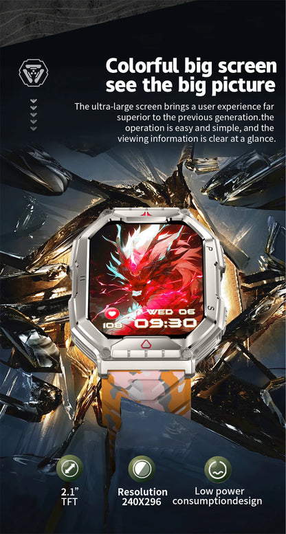 2.1 Inch AMOLED HD Screen Smartwatch Men Compass GPS Outdoor Sports Health Monitoring 1ATM Waterproof Bluetooth Call Smart watch